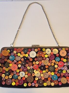 Vintage Aldo Multicolor Button-Embellished Chain-Handle Clutch Bag**